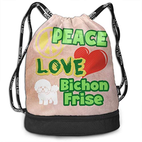 Bolsas de Gimnasia, Peace Love Bichon Frise Drawstring Backpack Compartment Sport Bag