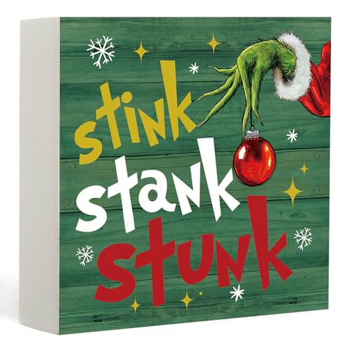 Merry Christmas Home Decoration Wood Box Sign Xmas Decorations Merry Christmas Wall Decor, Xmas Holiday Decorations Indoor Party Supplies for Indoor Home Office Fireplace Mantle Farmhouse (stank)