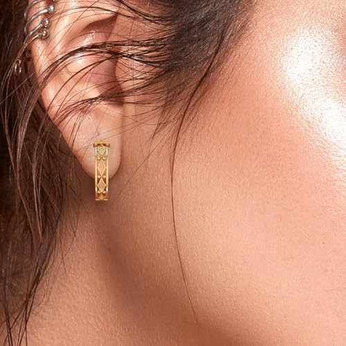Image of P.C. Chandra Jewellers 14KT (585) Yellow Gold Circular Huggie Earrings For Women & Girls With Beautiful Design - 1.65 Grams