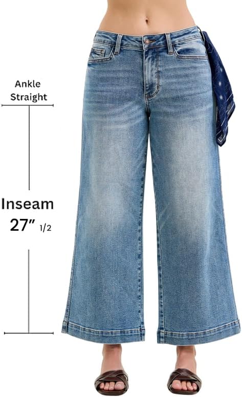 Judy Blue Mid Rise Vintage Indigo Ankle Wide with Back Darts and Bandana Loop, Inseam 28"