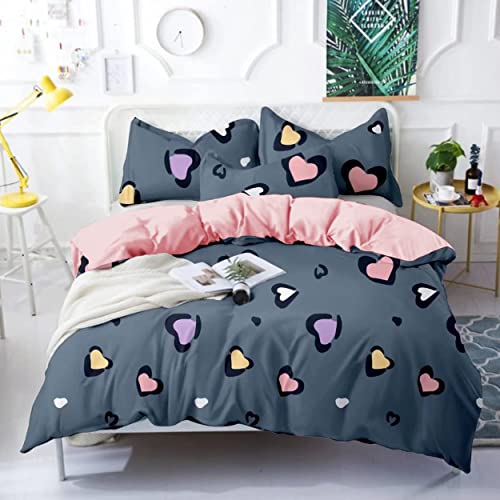 BESCH Parure de lit 100 % microfibre de polyester souple 4 pièces - Housse de couette 220 x 220 cm et 2 taies d'oreiller 50 x 75 cm (coeur colores) Cover