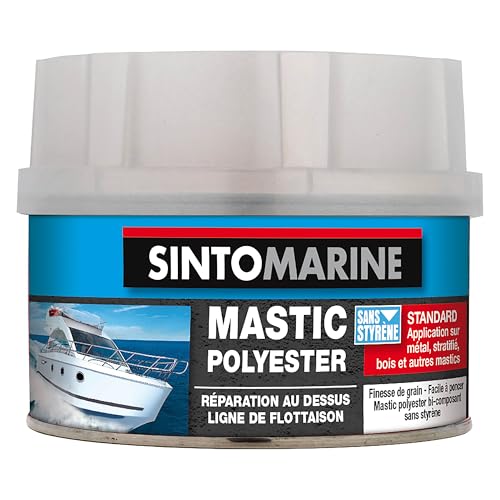 SINTOMARINE - Mastic Standard Polyester - Rebouche et Répare les Coques de Bateaux - Au Dessus de la Ligne de Flottaison - Sans Styrène - Coloris Blanc - Technique Professionnelle - 330g