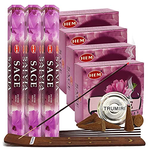 Sage Incense Sticks and Cone Incense Holder Variety Pack Bundle insence insense insienso