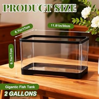 Geelin 2 Gallon Plastic Rectangular Fish Tank, Aquarium for Betta Fish Reptiles Succulents Flower Centerpiece, Shatterproof with Clear Clarity for Home Office Desktop Decors(Black)
