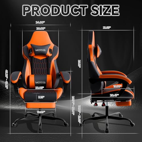 Image of Gaming Chair with Footrest, High Back Gaming Chairs PVC Leather Ergonomic Gamer Chair with Adjustable Headrest Lumbar Support Racing Style Video Gaming Chair for Office /Home (Sky Orange)