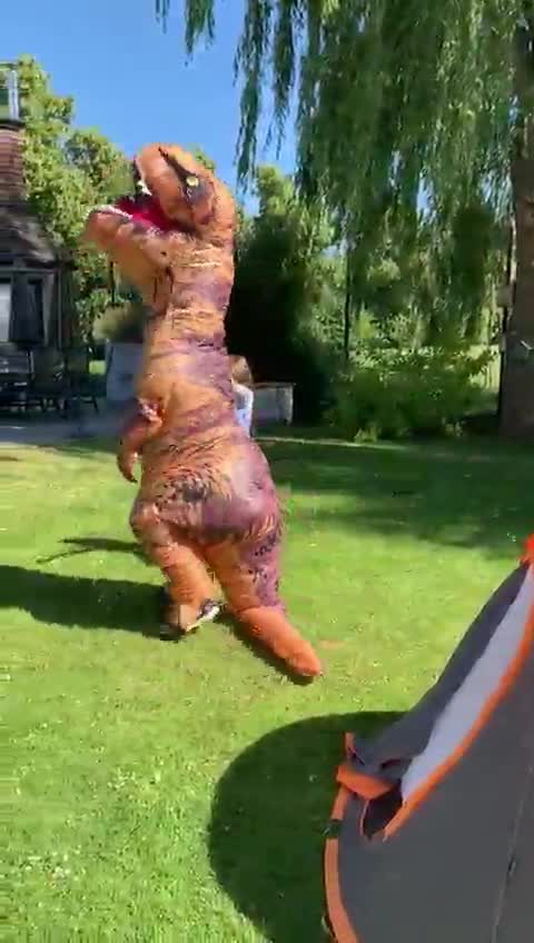 Aufblasbares Dinosaurier-Kostüm Für Erwachsene – Raptor Verkleidung Für Halloween, Karneval & Partys | Inkl. Gebläse & Hut