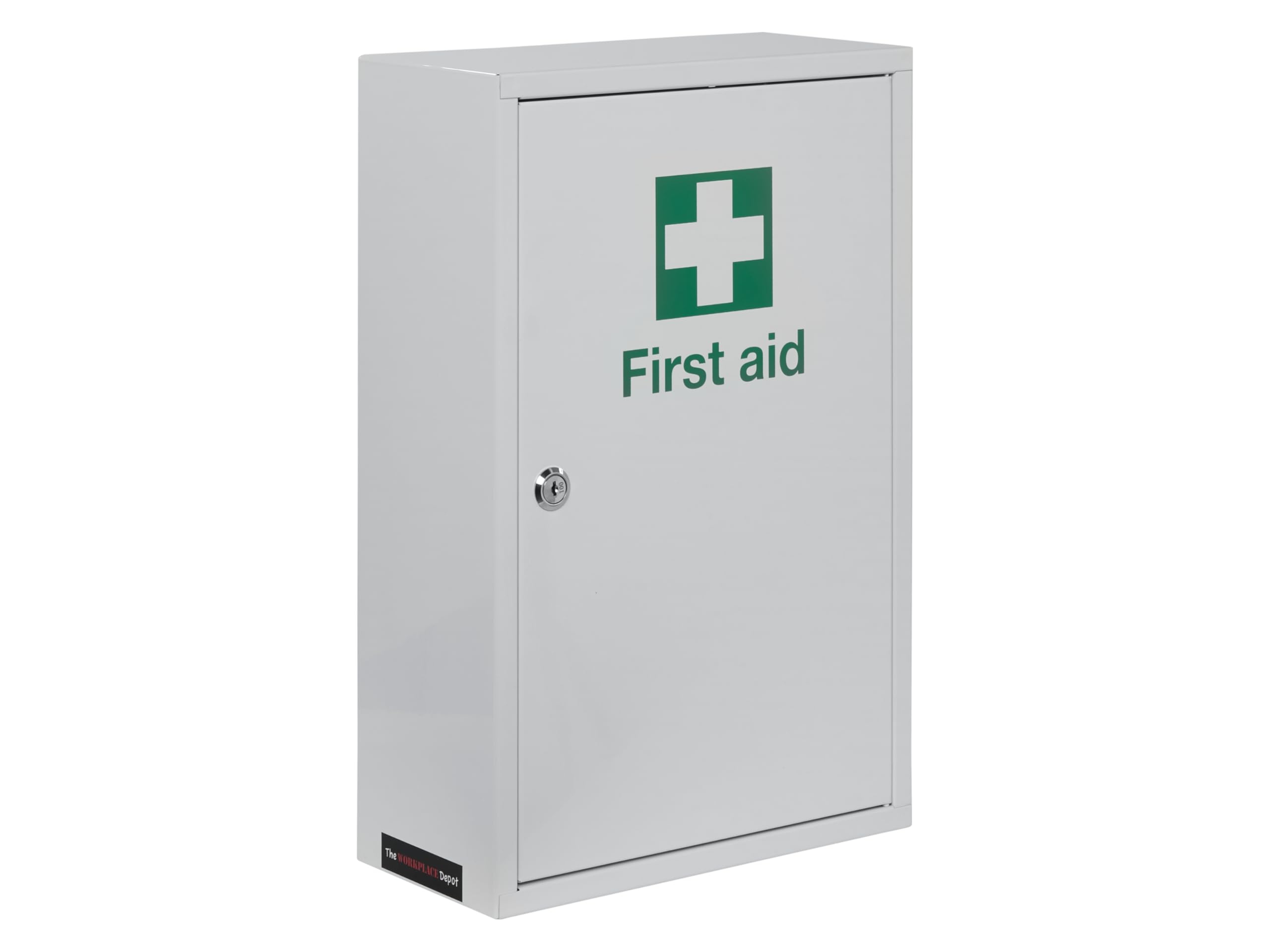 First Aid Medical Cabinet, White Steel Key Lock Wall Mounted Medical Emergency Cabinet with First Aid Stickers & 2 Keys for Workplace, School, Home (460(H) x 300(W) x 140(D) mm)