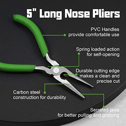 Long Nose Pliers with Wire Cutter - 5-Inch Needle Nose Pliers with Small Serrated Jaws - Image 3