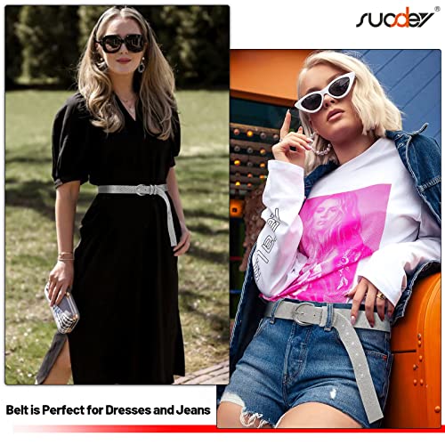 Suosdey Soft Women Rhinestone Belt Bling Studded Leather Belt For Jeans Dresses #TOP1