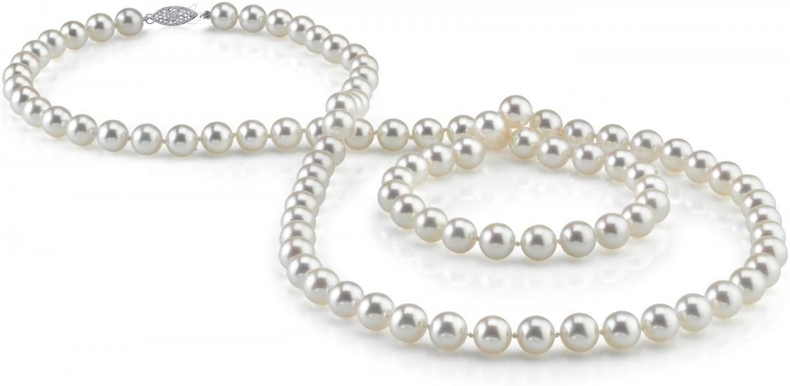The Pearl Source 14K Gold 6.5-7.0mm AAAA Quality Round White Freshwater Cultured Pearl Necklace for Women in 16"-36" Lengths