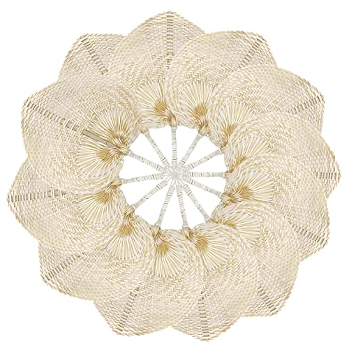 TAGREE HF Ventilador de Mano, bambú, Blanco con Mango Recto (Juego de 12)