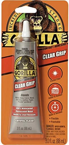 Gorilla Clear Grip Waterproof Contact Adhesive, 3 Ounce Tube, Clear, (Pack of 1)