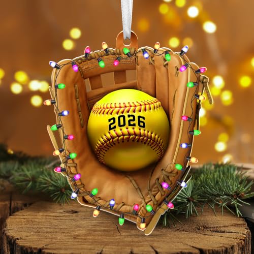 FLAGWIX Christmas Softball 2D Flat (Not 3D) Acrylic Ornaments 2026 for Tree