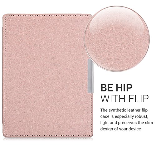 kwmobile hoes compatibel met Kobo Aura H2O Edition 1 - Fliphoes voor e-reader in roségoud - Imitatieleren cover - Image 3