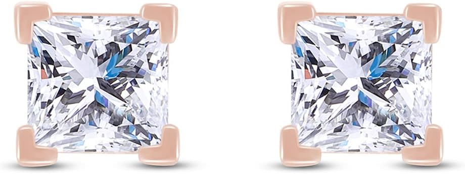 SAVEARTH DIAMONDS 2.00ct-2.50Ct Princess Cut Lab Created Diamond Moissanite Solitaire Stud Earring In 925 Sterling Silver And 14K Gold Post & Push Back (VVS1 Clarity)