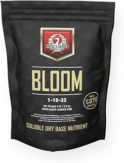 House & Garden Bloom Hydroponic Fertilizer, 5 lb, NPK 1-18-32, Soluble Dry Base Nutrient for Flowering Phase