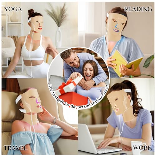 Image of Red Light Therapy for Face, LED Light Therapy Mask Skin Care Mask & Neck, LED Red & NIR Light Therapy Wavelength for Home Use, Working Travel Yoga Sleep yellow