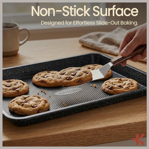 BAKKEN Kitchen Baking Pans - Small, Medium, and Large Cookie Pan (13.58×9.65, 15.75×11, 17.91×12.60), Nonstick, Diamond Texture Bottom, PFOA, PFOS, PTFE Free, Oven Safe (450°F), Pack of 3, Gray Marble by Bakken- Swiss - Image 5