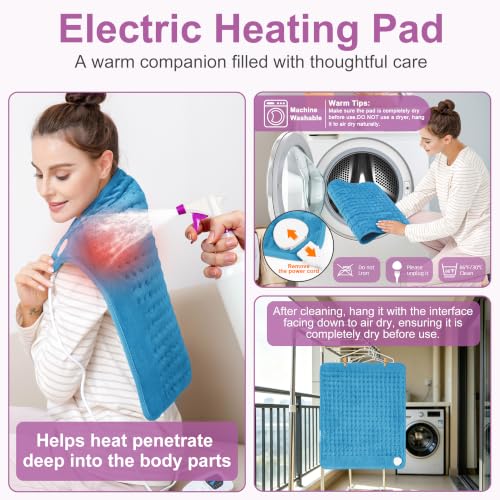 Image of Heating Pad,Electric Heating Pads,Heating Pad for Back,Blue,24x20 Inch | Heating Pads for Shoulder,Neck,Abdomen,Knee,Arms,Legs,Heat Pad for Birthday Father Mother Gift Women Men,6 Heat Settings