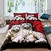 Tiger Bedding Set Queen Size,Red Rose Flower Comforter Cover for Boys Girls,African Safari Animals Duvet Cover,Big Cat Wild Animal Skin Quilt Cover,Romantic Garden Floral Bedroom Decor