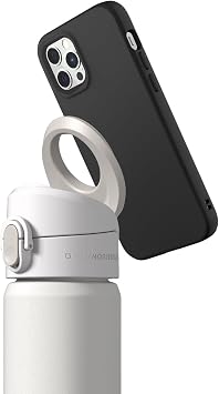 RHINOSHIELD White AquaStand Magnetic Bottle 23oz with Black [iPhone 12/12 Pro] SolidSuit Protective Case | Stainless Steel Insulated Water Bottle with Straw Lid and MagSafe Compatible Handle