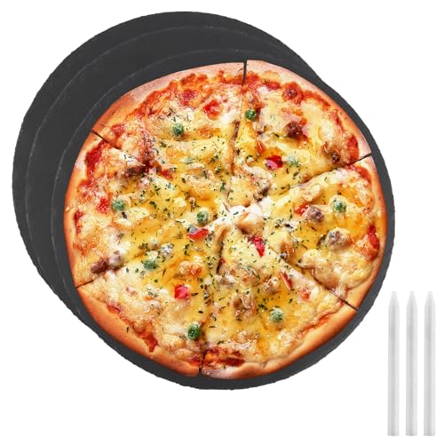 ZOFUN Juego de 3 placas de pizarra redondas de 30 cm, para servir platos de pizarra, para servir, pizarra natural redonda con 3 tizas de esteatita para sushi y decoraciones de mesa, para manualidades,