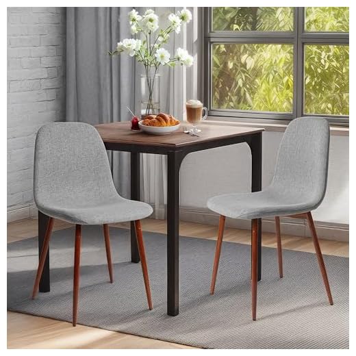 CangLong Fabric Cushion Seat Back, Mid Century Metal Legs for Kitchen Dining Room Side Chair, Set of 2, Grey