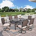 HERA'S HOUSE 7 Pieces Patio Dining Set, Rattan Outdoor Furniture Set for 6, 6 x Swivel Dining Chair, 1 x Rectangular Metal Dining Table, All Weather Resistant for Lawn Garden Backyard Deck