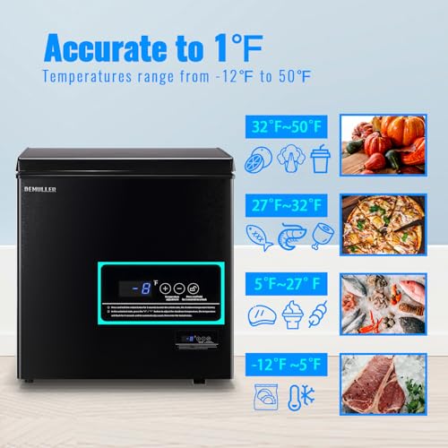 Chest Freezer 5.0 CU.FT Ultra-low Temperature Deep Freezers (Down to -12 ℉) with TWO Removable Baskets Freestanding Black Small Mini Compact Size for Home Kitchen Office