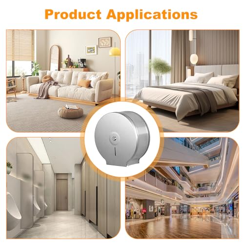 Image of 1Pcs Commercial Jumbo Toilet Paper Dispenser, 9in /22.9cm Roll | Stainless Steel | Wall Mount | Single Roll | 2.5in Core | With Key Lock | Restroom Use