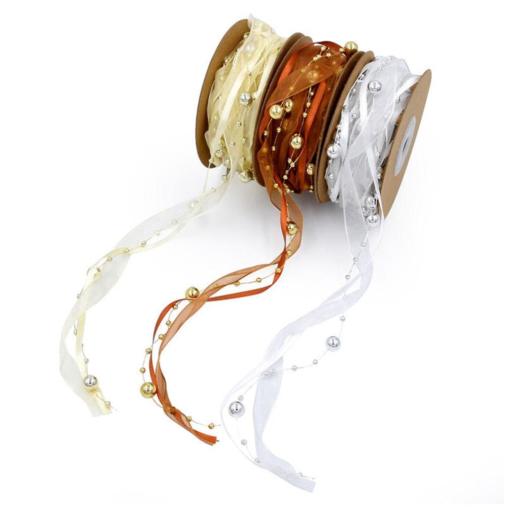 Nastro natalizio con perline da 10 mm in grosgrain a tema natalizio per matrimoni, artigianato, regalo, per confezionare fiocchi per scarpe, feste, 5 m, mix – 3 rotoli