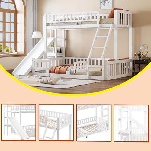 NovaFurnish Litera 90x200 y 140x200, barandilla, madera de pino, tobogán, escalones, En747, estantes, puerta extensible, sin colchón, blanco (140x200) - imagen 5