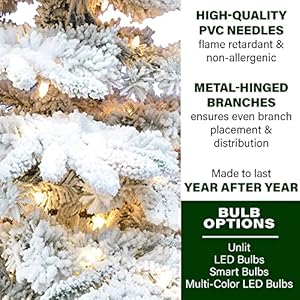 Fraser hill farm 65 ft mountain pine flocked artificial christmas tree with white incandescent smart lights and stand prelit foldable fake tree with realistic snowy foliage for home decoration  urban country home decor