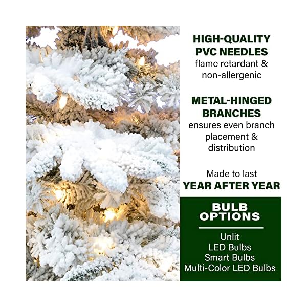 Fraser hill farm 65 ft mountain pine flocked artificial christmas tree with white incandescent smart lights and stand prelit foldable fake tree with realistic snowy foliage for home decoration  urban country home decor