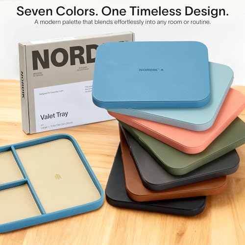 Nordik Leather Valet Tray - Nordik Blue - 30 x 20 cm Large-Sized Vegan Leather Tray - Stylish Nightstand Organizer for Men - Modern Bedside Caddy - EDC Catchall for Keys Watch Wallet Jewellery - Image 6