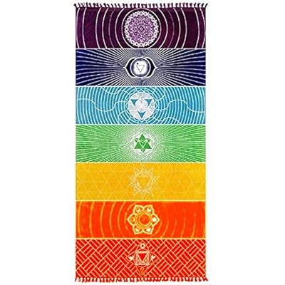 Neasyth Chakra Tapestry Meditation Yoga Rug Towels Mexico Chakras Tassel Striped Floor Mat 59 in (Soft Microfiber 59x30in)