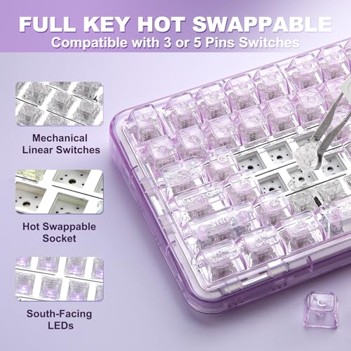 Image of YUNZII X98 QMK /VIA Wireless Mechanical Gaming Keyboard, Tri-Mode BT5.0 /USB-C /2.4GHz Hot-Swap Keyboard, Pre-Lubricated Switches, RGB Backlight (Purple, Crystal Switch)