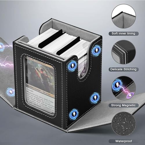 Image of ZLCA MTG Deck Box with Commander Window Display, Commander Deck Box Holds 100 Double-Sleeved Cards Suitable for Magic the Gathering /TCG /CCG /PTCG /EDH /Sport Cards (Black)
