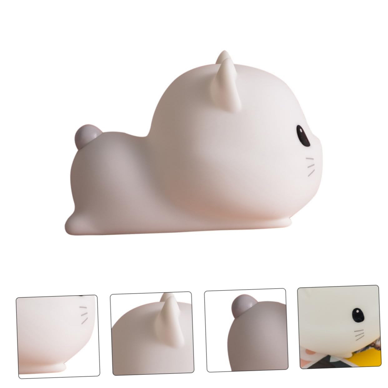 Lámpara de Noche de Gato de Silicona USB Recargable para Dormitorio | Blanco, Control por Toque, Abs y Pc, Decoración de Escritorio, Luz para Dormir
