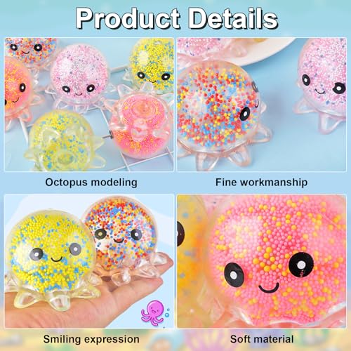 4 Stück Stressball Octopus Leuchtendes Squishy Anti Stress Bälle für Kinder & Erwachsene Anti Stress Squeeze Ball Fidget Toy zur Entspannung, ADHS & Weihnachts-Partytüten Füllstoff