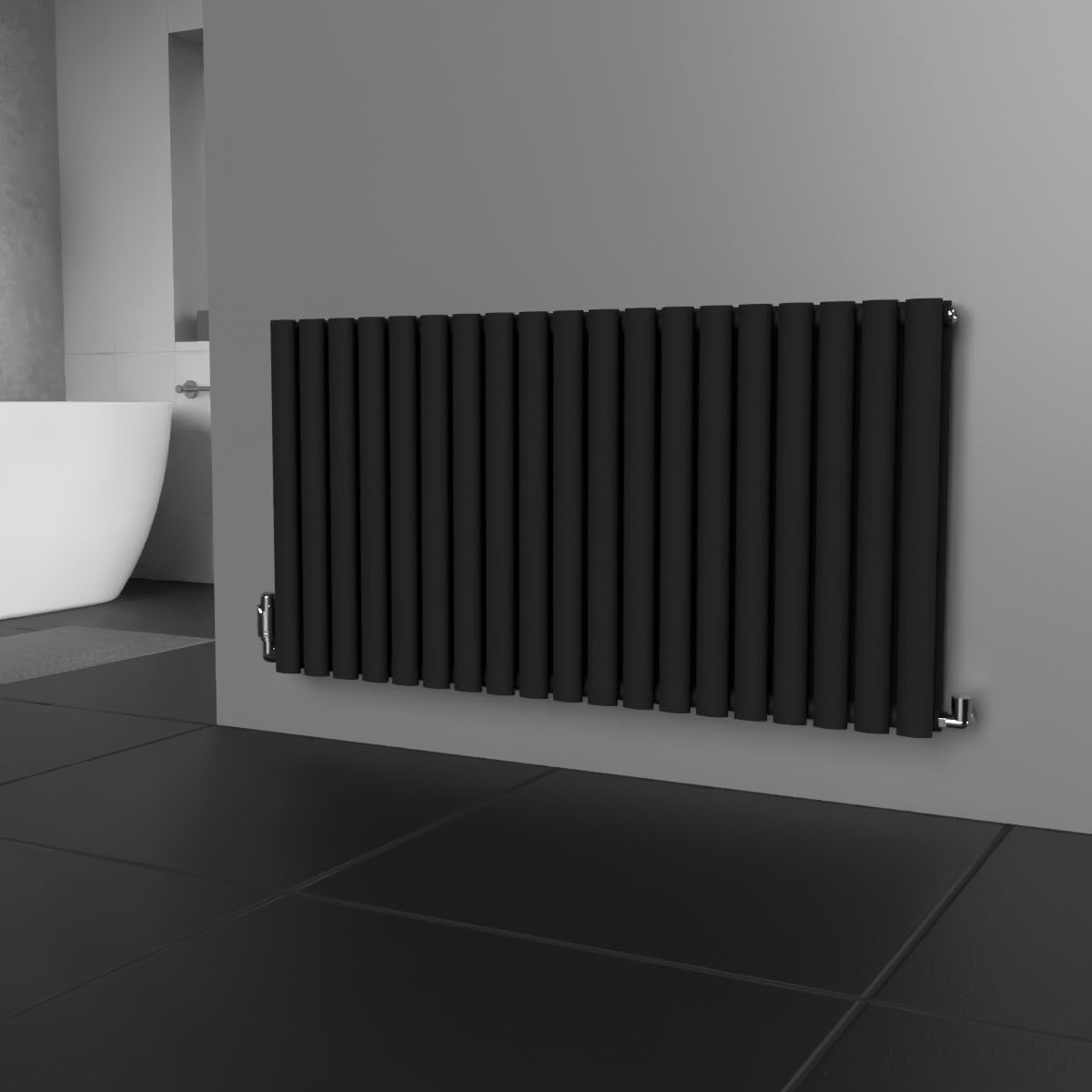 Lux Heat Black Oval Horizontal Double Panel Designer Radiator 600Mm (H) X 1140Mm (W)