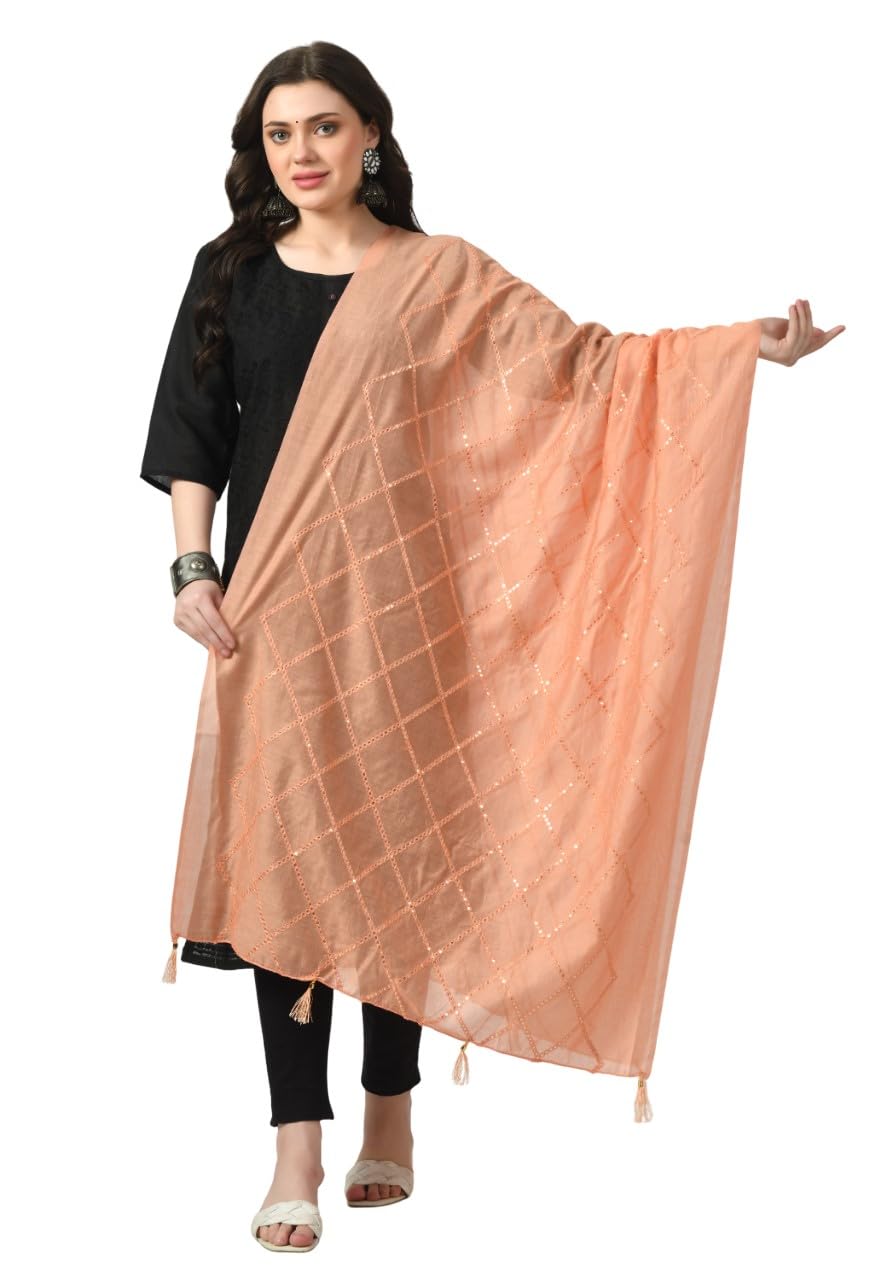 a r silk Women's Peach ChanderiSelf Degine Dupatta Chunnis(ARS01054)-picture-32