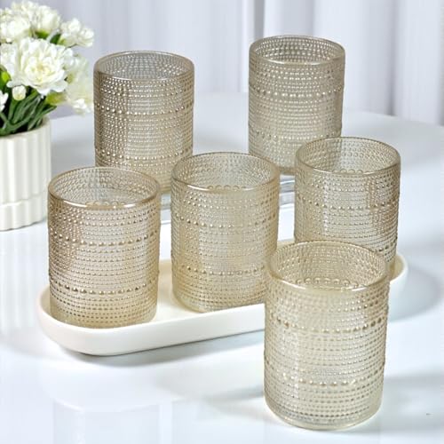 Image of Kookee Jupiter Vintage Hobnail Bubble Glass Old Fashioned Whiskey Tumbler Set of 6 | Cocktail, Scotch, Bourbon | Textured Barware Glasses Set, 300ml (12226)