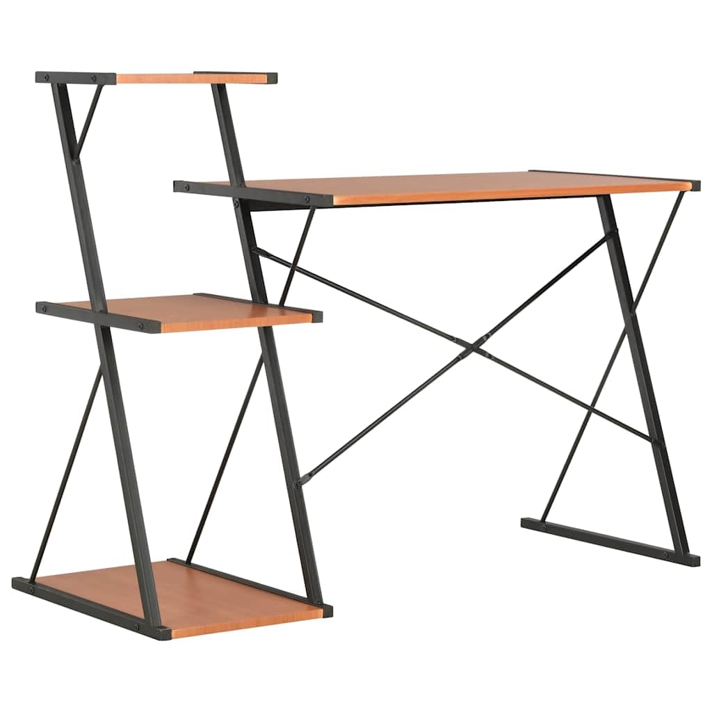 Scrivania con mensola nera e marrone, 116 x 50 x 93 cm, moderna scrivania per computer, tavolo da lavoro per PC portatile, con spazio di archiviazione, ergonomica, per ufficio, casa, studio