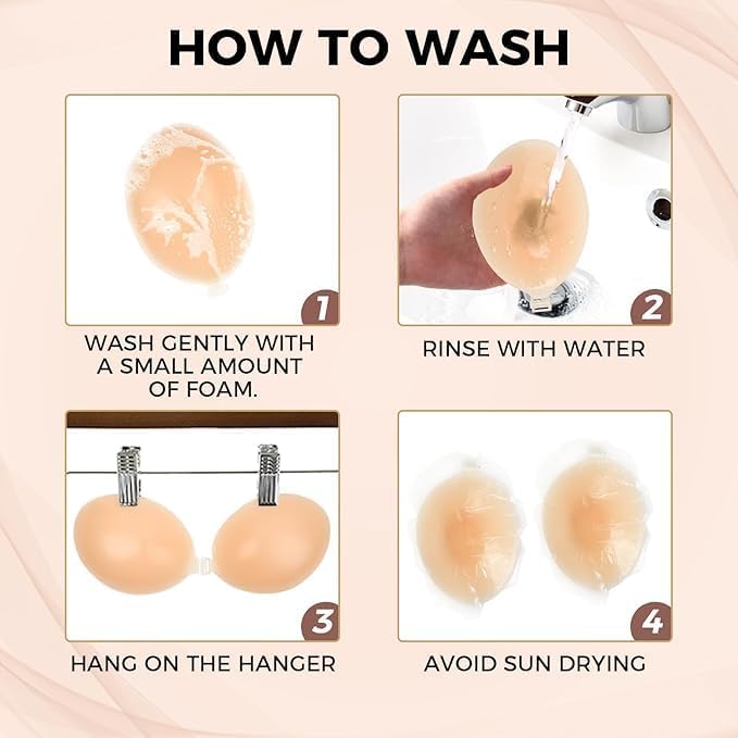 Image of Adhesive Bra Reusable Strapless Self Silicone Push-up Invisible Sticky Bras for Backless & Off Shoulder Dress Beige