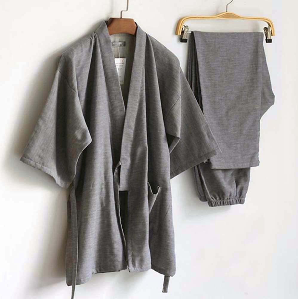 Fendawn Strive Clásica elegante estilo japonés hombres algodón albornoz pijamas Kimono ropa casual