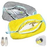 IHOMAGIC 2 pcs Bolsa Lavadora Zapatillas, Bolsa para Lavar Zapatillas en Lavadora, Bolsa para Lavar Zapatos Plegable, Bolsa Lavar Zapatillas Lavadora Portátil para Zapatillas, Corbatas, Gris/Amarillo