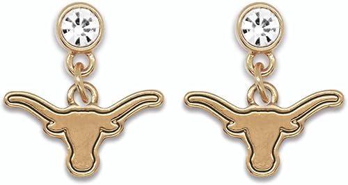 Texas Longhorns Lydia - Pendientes de oro con licencia UT, Oro, No es una piedra preciosa