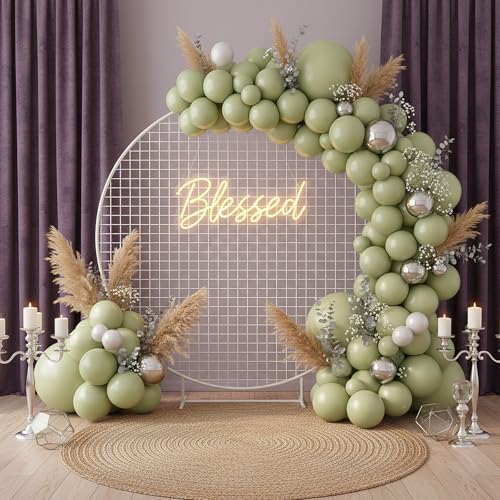 Image of RUBFAC Dusty Green Balloons 129pcs Different Sizes Pack of 18 12 10 5 Inch, Latex Boho Sage Green Balloon Garland Arch Kit for Wedding Dinosaur Jungle Safari Birthday Party Decorations