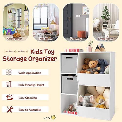 Honey Joy 5 Cubbies Kids Toy Storage Organizer, Children Bookcase And Bookshelf W/2 Storage Boxes, Wooden Muti-Bins Toy Storage Display Cabinet For Playroom, Nursery, Daycare, Kindergarten #TOP7